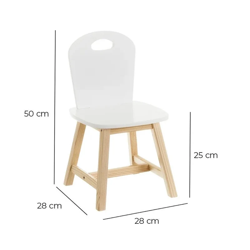 Set de 2 sillas infantiles blancas de madera de pino de 28x28x50 cm