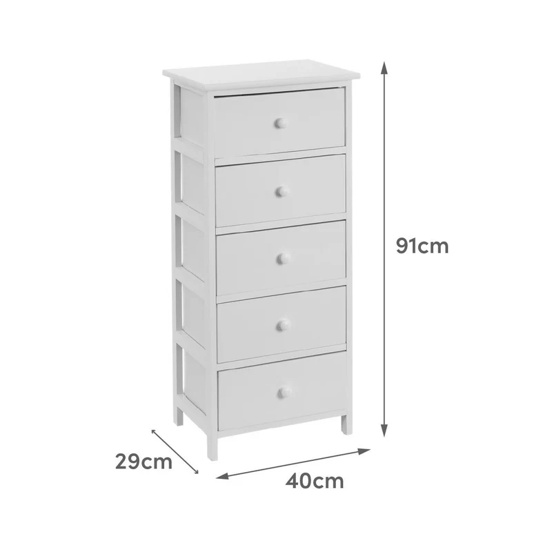 Sinfonier blanco de madera de paulonia con 5 cajones de 40x29x91 cm