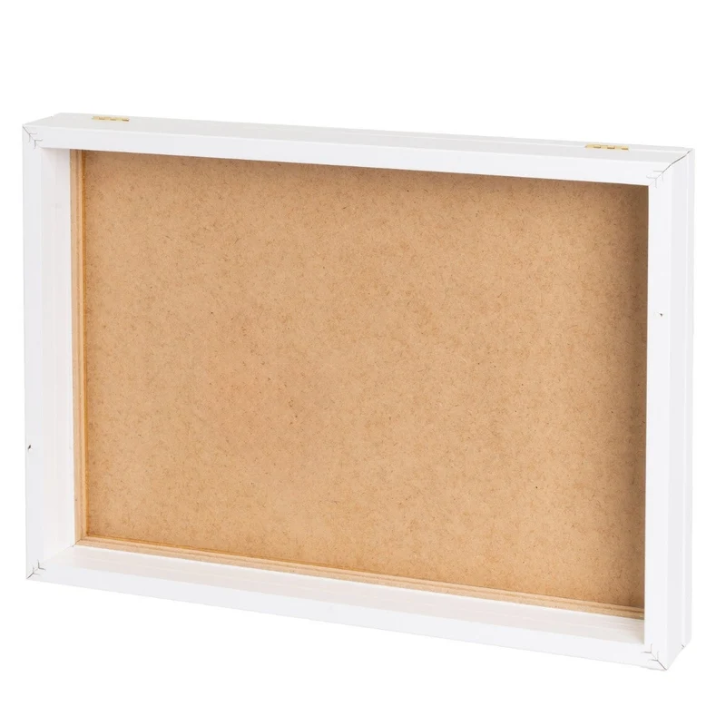 Tapa abatible para cuadro eléctrico con marco blanco y texto decorativo