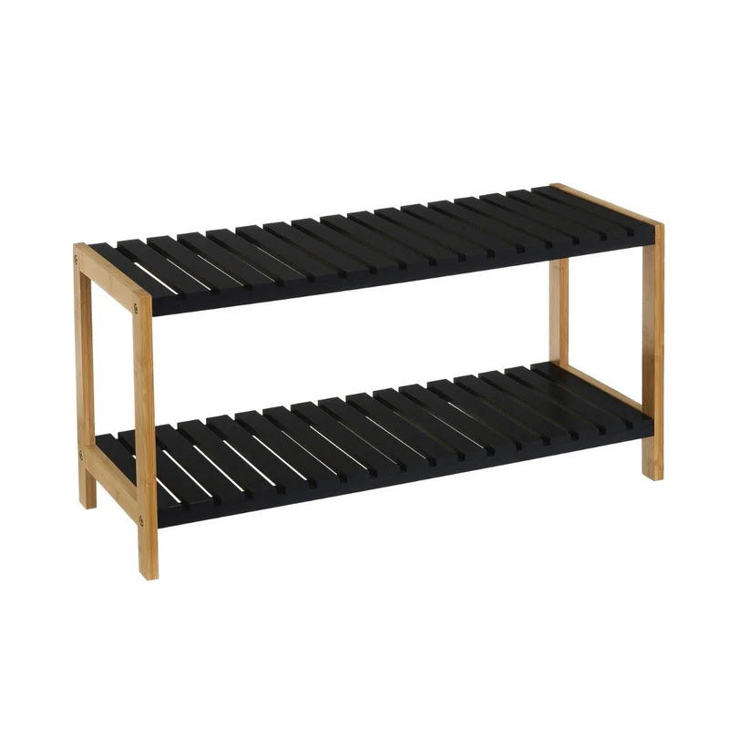 Estantería zapatero de bambú con 2 estantes laminados negros de 70x26x36 cm