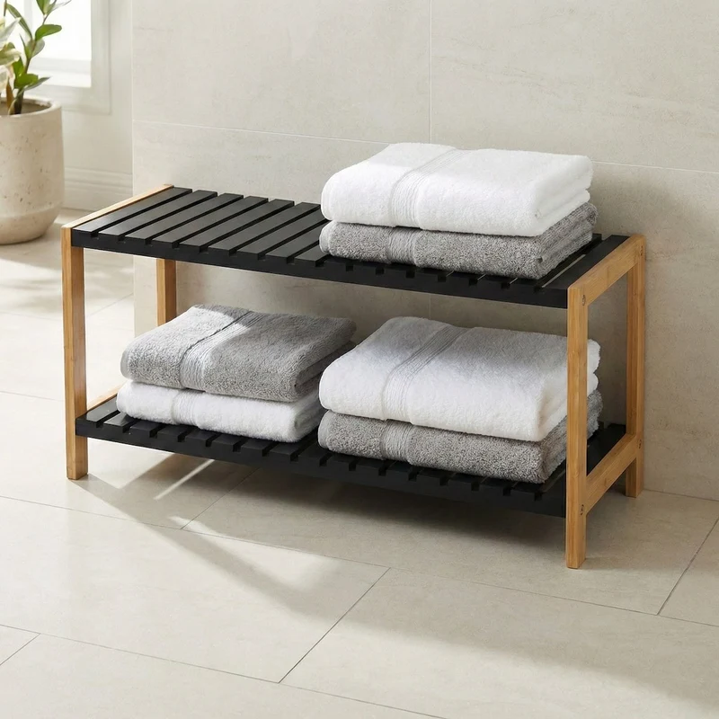 Estantería zapatero de bambú con 2 estantes laminados negros de 70x26x36 cm