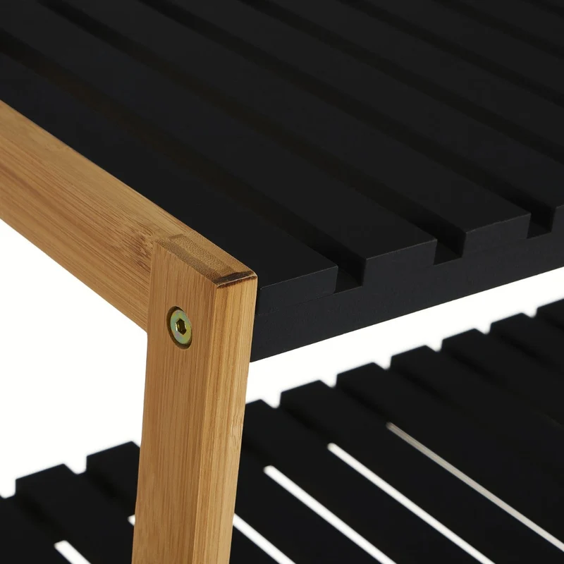 Estantería zapatero de bambú con 3 estantes laminados negros de 70x26x59 cm