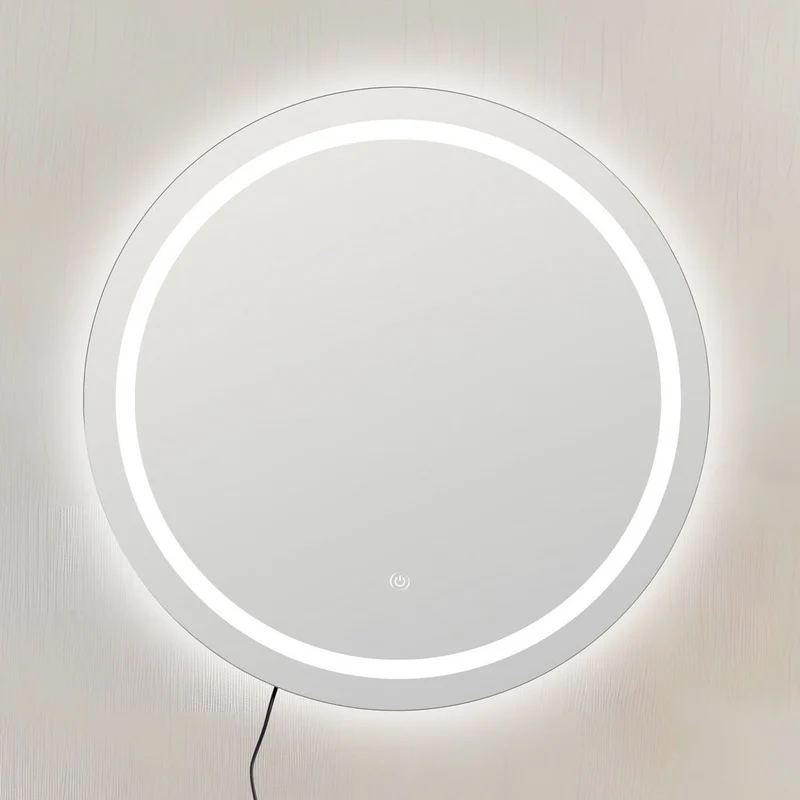 Espejo de pared redondo sin marco para baño con luz LED de 60 cm