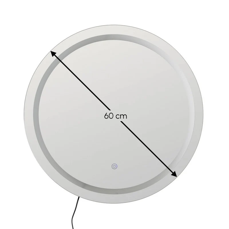 Espejo de pared redondo sin marco para baño con luz LED de 60 cm