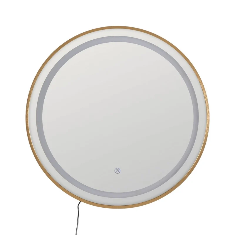 Espejo de pared redondo marco dorado para baño con luz LED de 60 cm