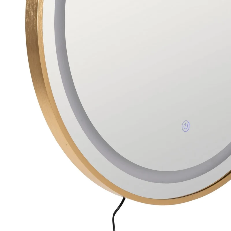 Espejo de pared redondo marco dorado para baño con luz LED de 60 cm