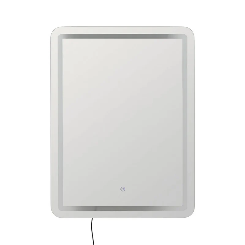 Espejo pared rectangular marco plateado con luz LED blanca de 80x60 cm