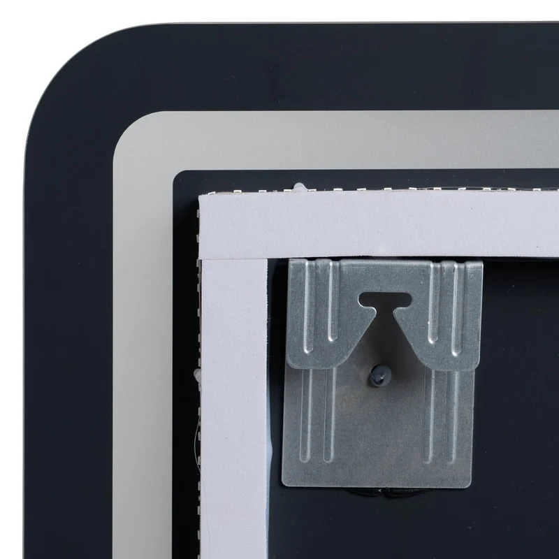 Espejo pared rectangular marco plateado con luz LED blanca de 80x60 cm