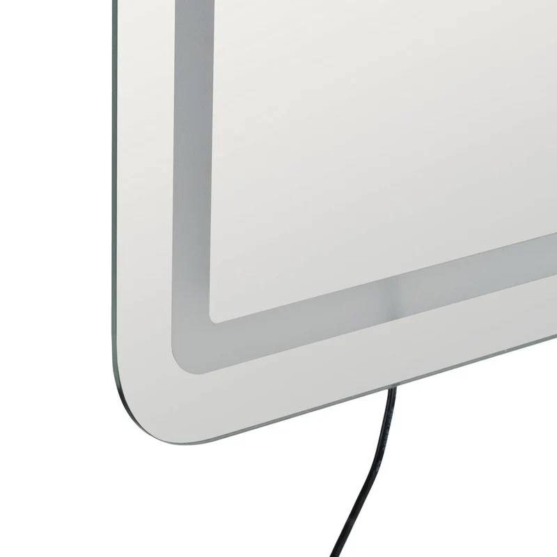 Espejo pared rectangular marco plateado con luz LED blanca de 80x60 cm