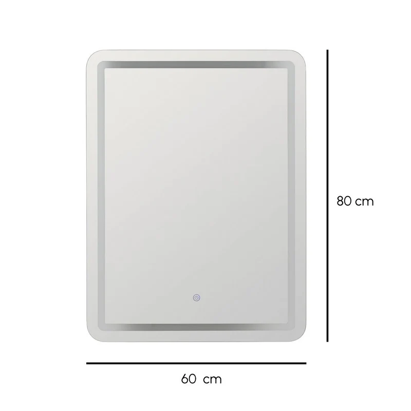 Espejo pared rectangular marco plateado con luz LED blanca de 80x60 cm