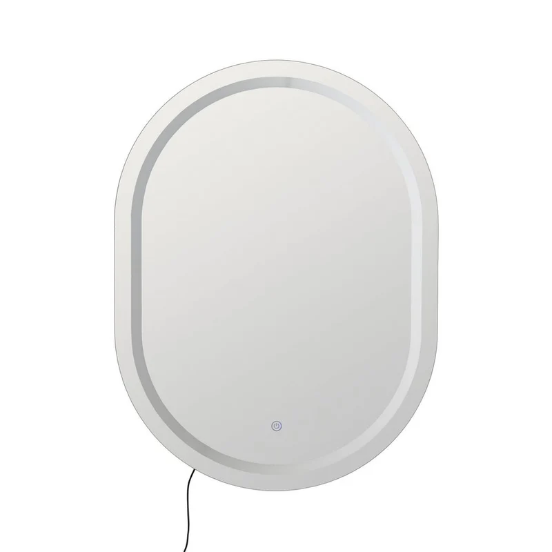 Espejo de pared ovalado marco plateado con luz LED blanca de 80x60 cm