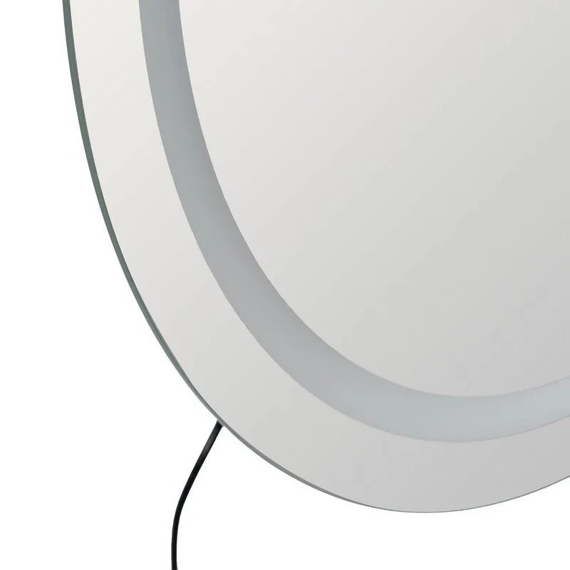Espejo de pared ovalado marco plateado con luz LED blanca de 80x60 cm