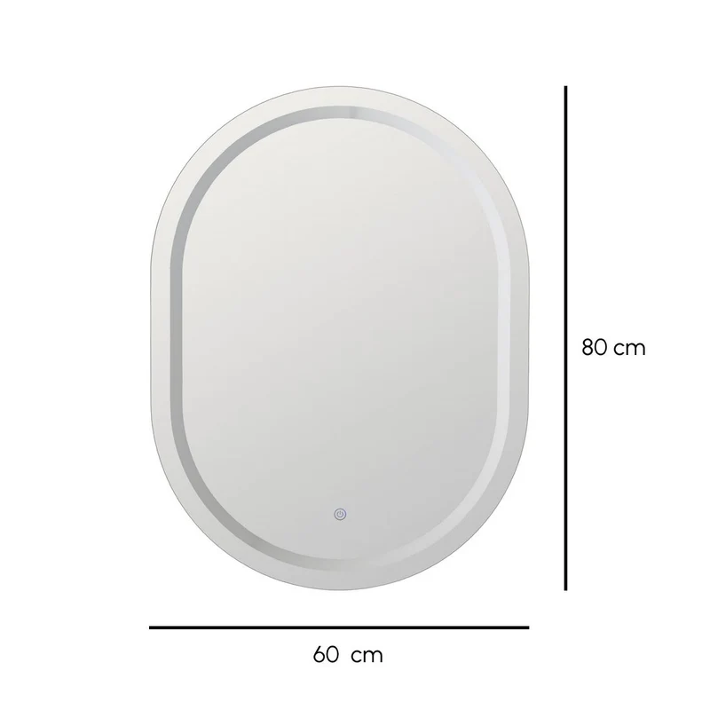 Espejo de pared ovalado marco plateado con luz LED blanca de 80x60 cm
