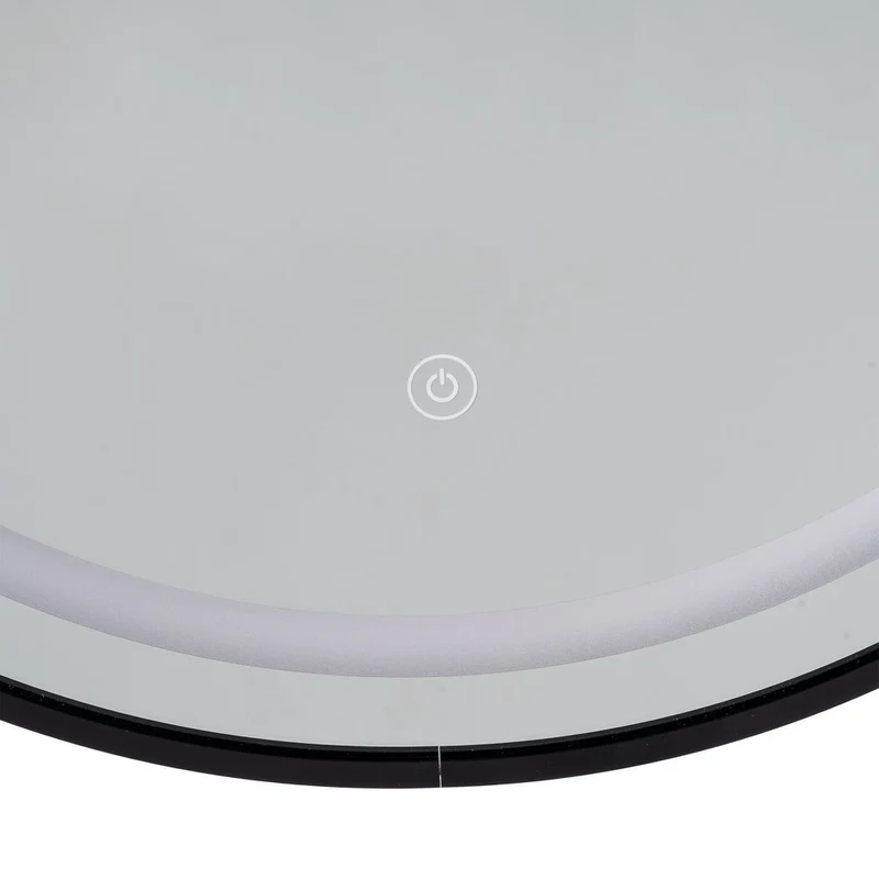 Espejo de pared redondo marco negro con luz LED blanca de 60 cm