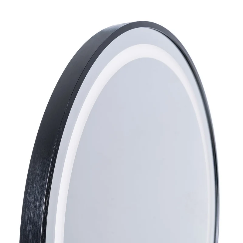 Espejo de pared redondo marco negro con luz LED blanca de 60 cm