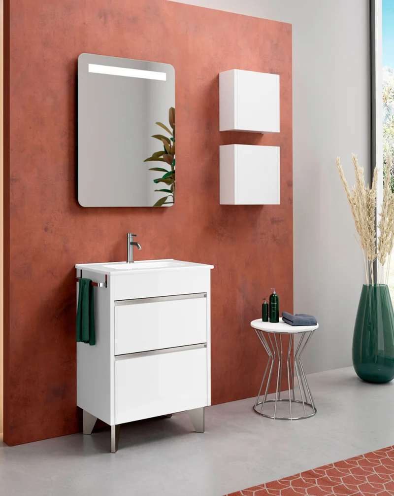 Joker Mueble Auxiliar de Baño Suspendido Cuadrado 1 Puerta con Cierre Amortiguado | Armario Baño Colgante | 35x34,9x17 | Blanco Brillo