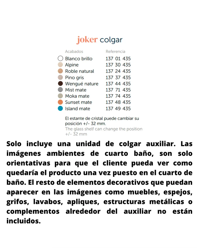 Joker Mueble Auxiliar de Baño Suspendido 1 Puerta con Cierre Amortiguado| Armario Baño Colgante 80x34,9x17cm | Alpine