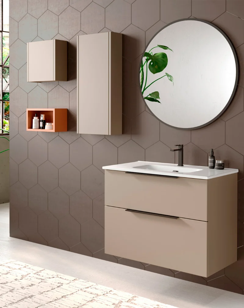 Joker Mueble Auxiliar de Baño Suspendido 1 Puerta con Cierre Amortiguado| Armario Baño Colgante 80x34,9x17cm | Moka