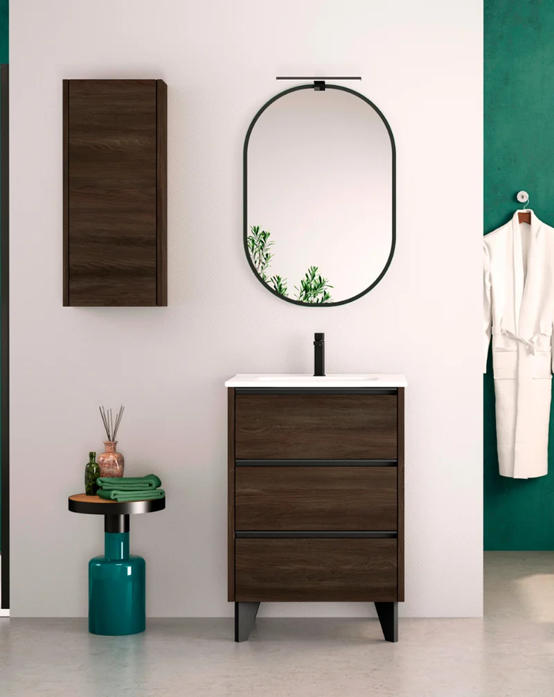 Joker Mueble Auxiliar de Baño Suspendido 1 Puerta con Cierre Amortiguado| Armario Baño Colgante 80x34,9x17cm | Wengué nature