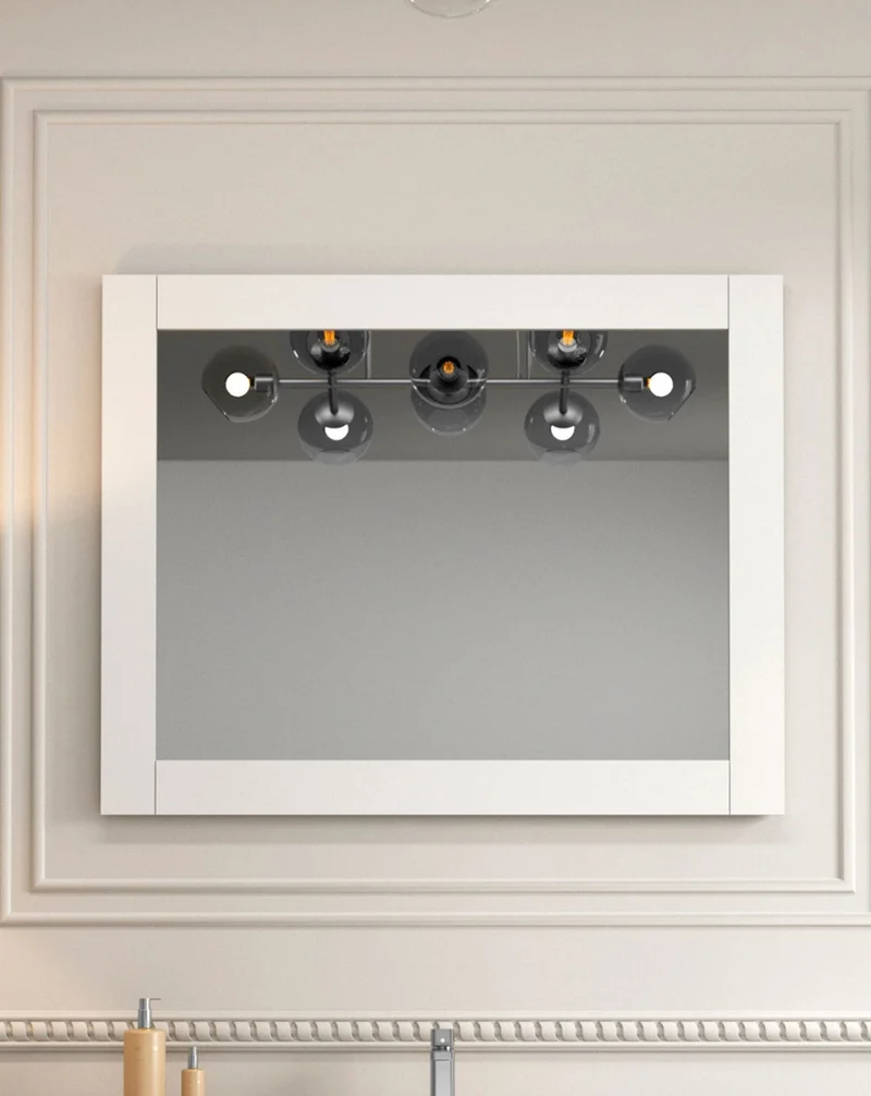 Toscana Espejo de Pared Rectangular sobre Base de Madera | Espejo Decorativo Rectangular| Espejo de Baño Rectangular 60-80-100cm | Blanco brillo