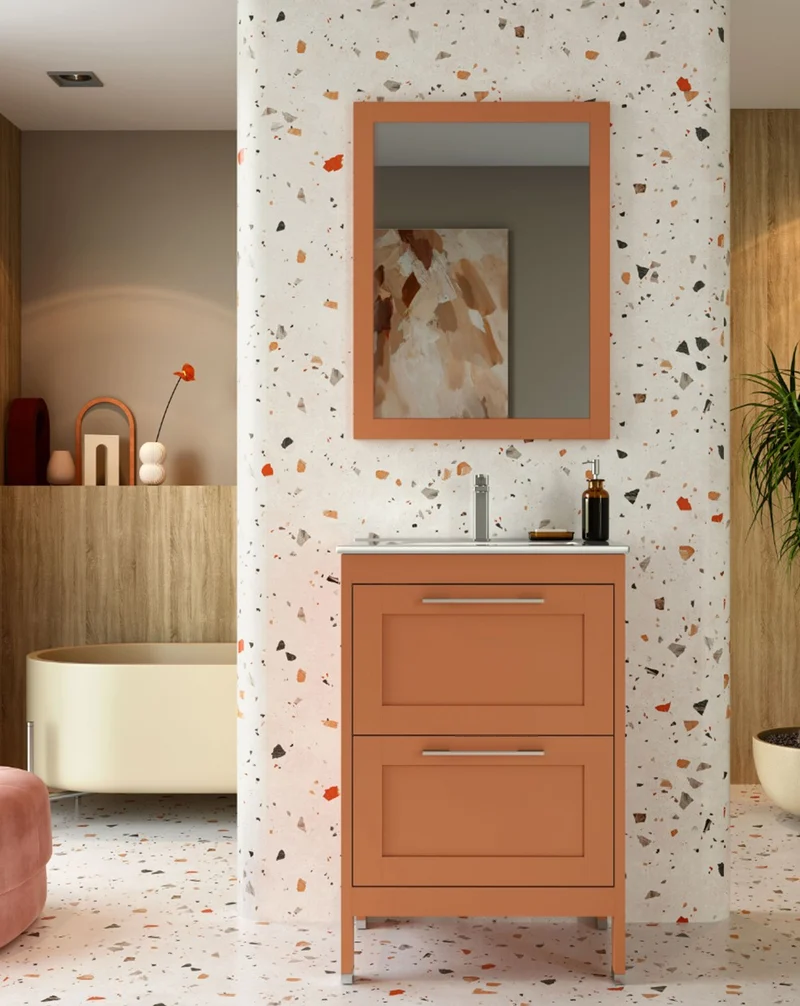 Toscana Espejo de Pared Rectangular sobre Base de Madera | Espejo Decorativo Rectangular| Espejo de Baño Rectangular 60-80-100cm | Sunset Mate