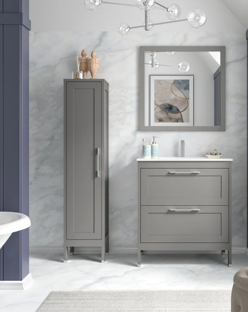 Toscana Espejo de Pared Rectangular sobre Base de Madera | Espejo Decorativo Rectangular| Espejo de Baño Rectangular 60-80-100cm | Mist Mate