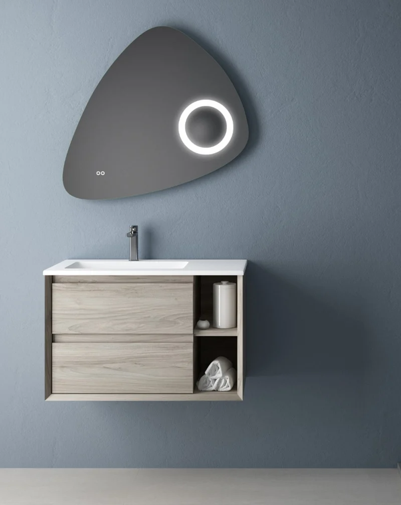 Stone Espejo Pared Baño | Luz Ambiental | Sensor Táctil On/Off | Espejo Led de Baño Stone | 80cmx80cm| Lupa de Aumento x3