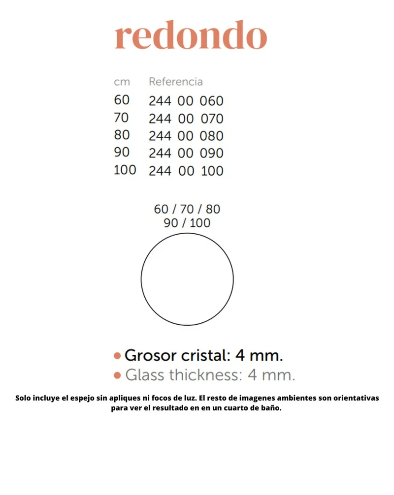 Espejo de Pared Redondo | Espejo Decorativo Redondo | Espejo de Baño Diametro de 60/70/80/90/100cm