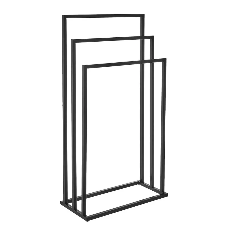 Toallero de pie múltiple de metal negro con 3 brazos, tamaño 45x21x84 cm.