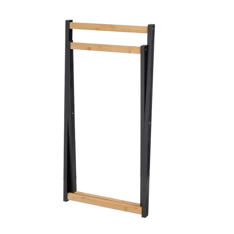 Toallero plegable en madera de bambú con 3 brazos, base amplia de 40x31cm