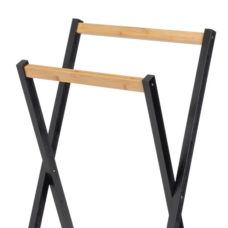 Toallero plegable en madera de bambú con 3 brazos, base amplia de 40x31cm