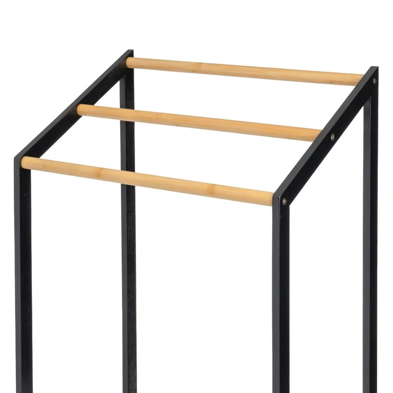 Toallero de pie con 3 brazos de madera bambú en natural y negro, de 51x31