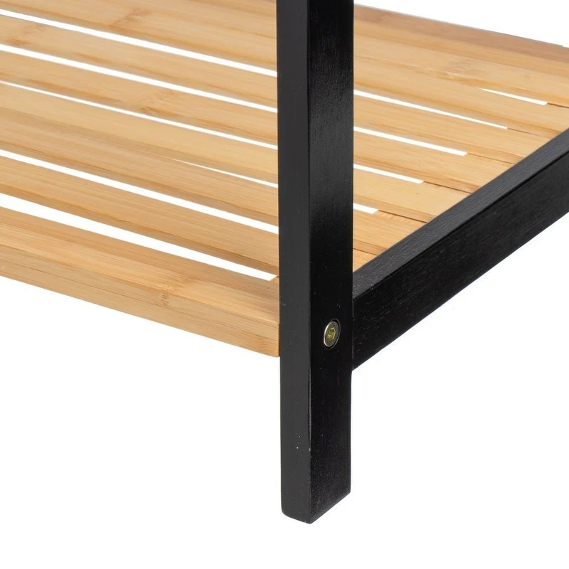 Toallero de pie con 3 brazos de madera bambú en natural y negro, de 51x31