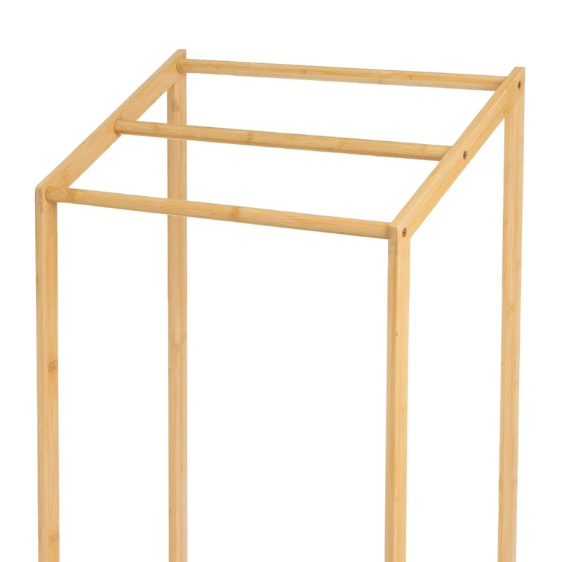 Toallero de pie con 3 brazos de madera de bambú natural y estante 51x31cm