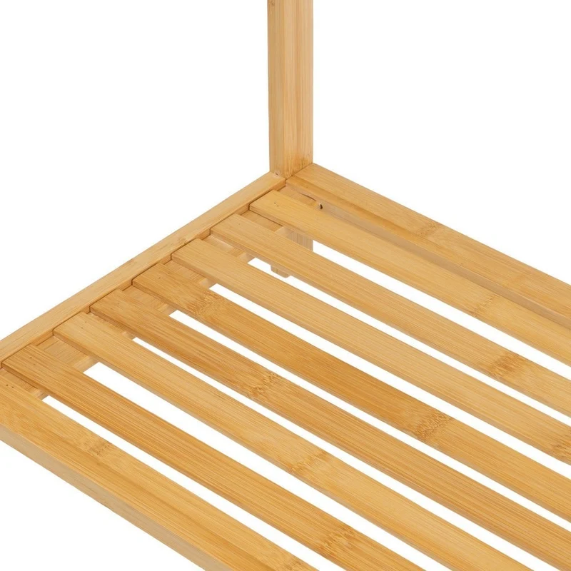 Toallero de pie con 3 brazos de madera de bambú natural y estante 51x31cm