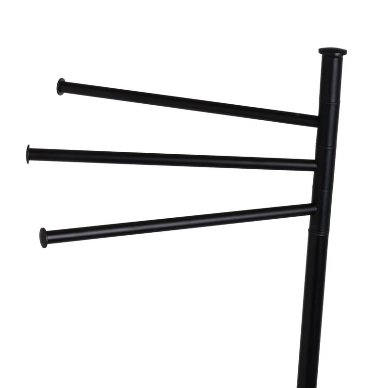 Toallero de pie con 3 brazos de metal color negro acabado mate, base 22cm