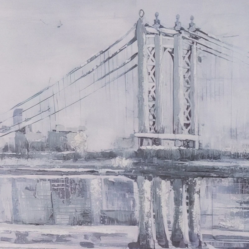 Tapa de contador en madera con diseño del puente de Brooklyn, 46x31x6 cm.