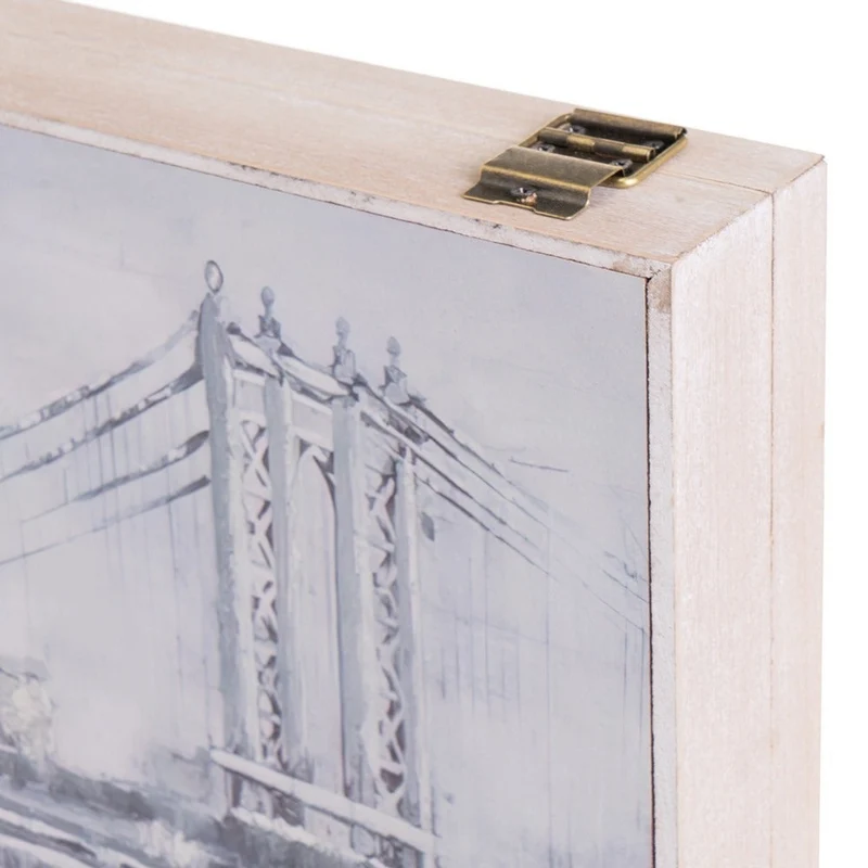 Tapa de contador en madera con diseño del puente de Brooklyn, 46x31x6 cm.