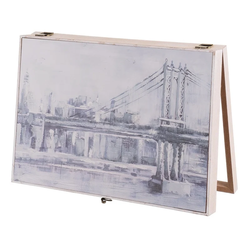 Tapa de contador en madera con diseño del puente de Brooklyn, 46x31x6 cm.