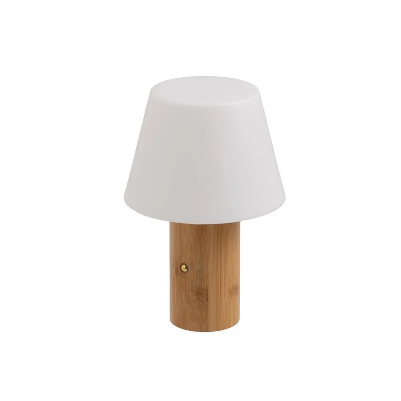 Lámpara LED regulable y recargable de 1W de bambú con USB-C. 15x15x23 cm