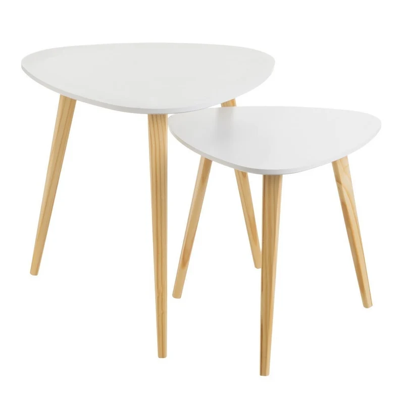 Set de 2 mesas nido auxiliares de madera y laminado, color blanco
