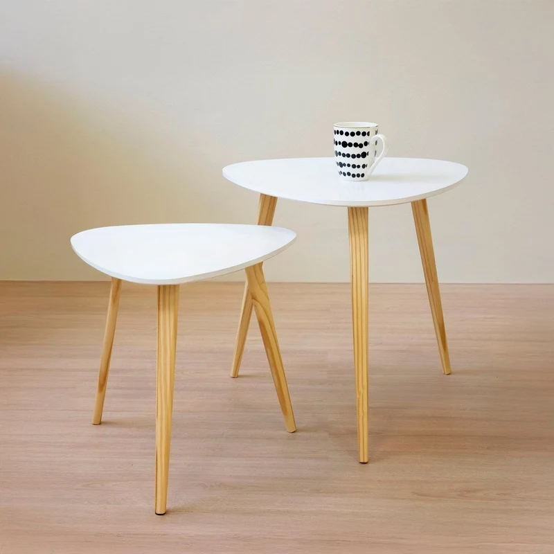 Set de 2 mesas nido auxiliares de madera y laminado, color blanco