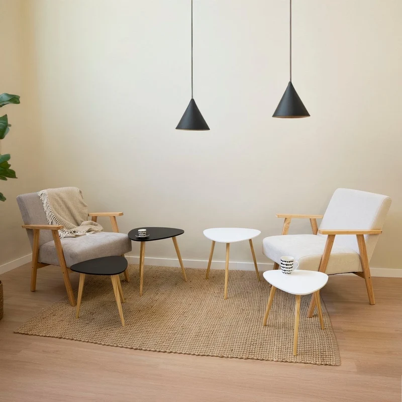 Set de 2 mesas nido auxiliares de madera y laminado, color blanco