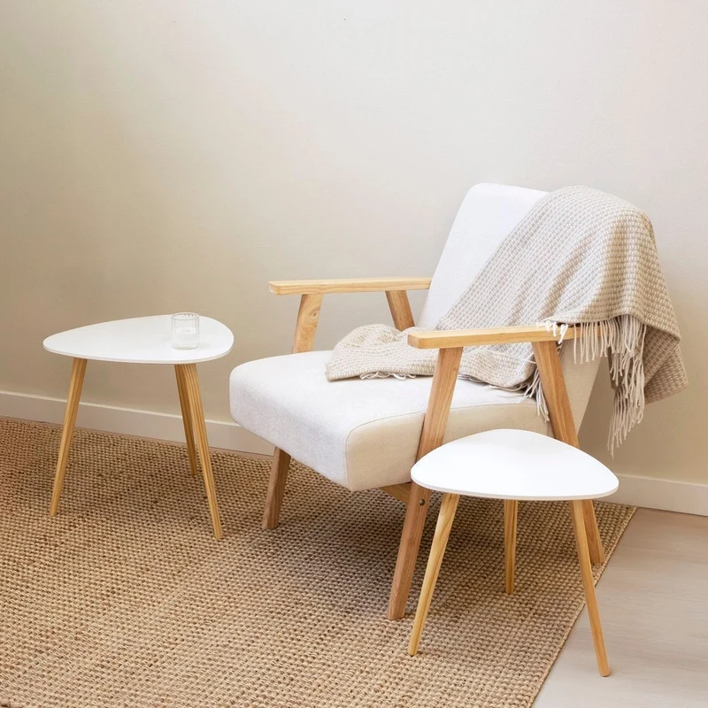 Set de 2 mesas nido auxiliares de madera y laminado, color blanco