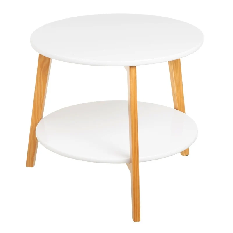 Set de 2 mesas auxiliares blancas con patas de madera de pino para salón