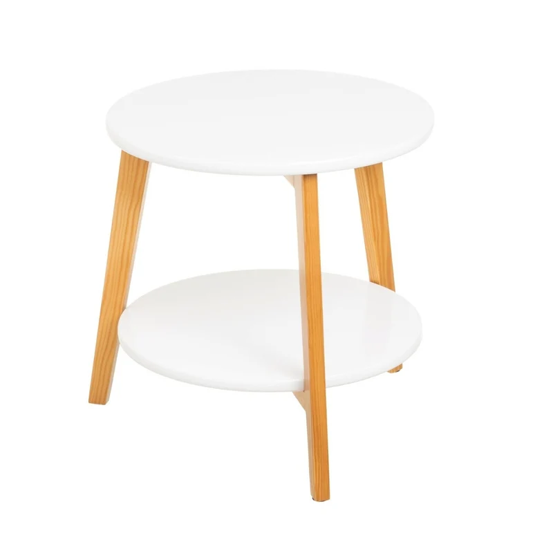 Set de 2 mesas auxiliares blancas con patas de madera de pino para salón