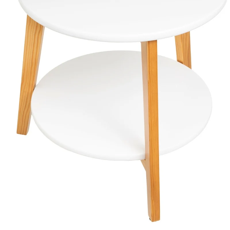 Set de 2 mesas auxiliares blancas con patas de madera de pino para salón