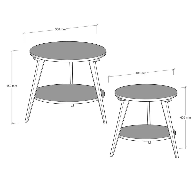 Set de 2 mesas auxiliares blancas con patas de madera de pino para salón