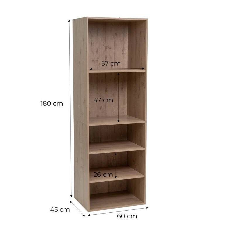 Armario modular de tablero laminado natural con 5 estantes de 60x45x180 cm