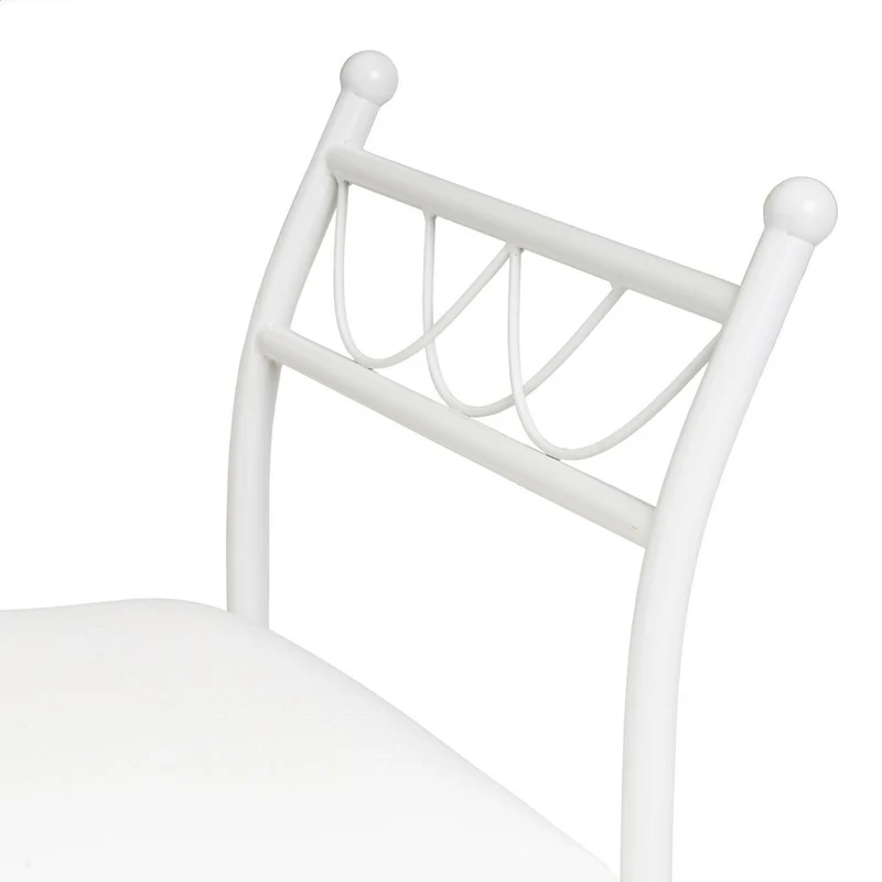Banqueta para pie de cama de metal blanco y asiento de algodón blanco
